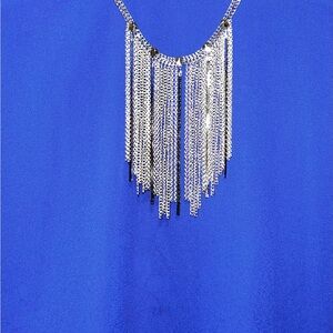 White House Silver Fringe Necklace/Bib bearing 5 stars flawless New⭐️⭐️⭐️⭐️⭐️